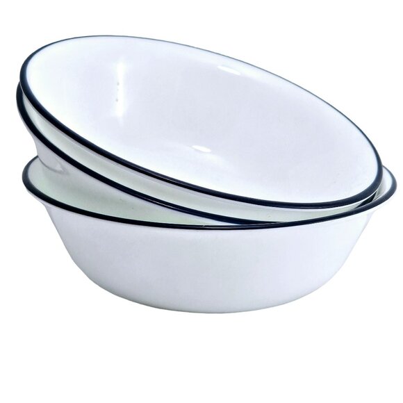 Corelle Promise Soup Salad Bowl 6" set-3 navy blue rim farmhouse cottage core - Picture 2 of 8